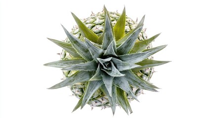 Fototapeta premium A Single Pineapple Top View Showing Leaves and Fruit