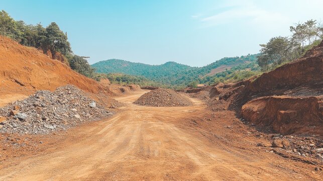 Construction Site with Rocky Terrain and Blue Sky