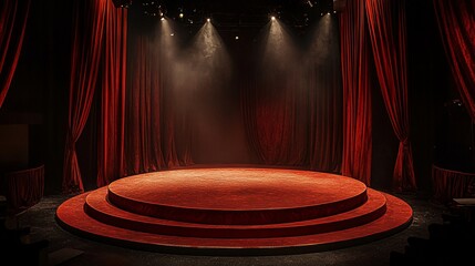 Empty stage with red curtains and spotlights. (3)
