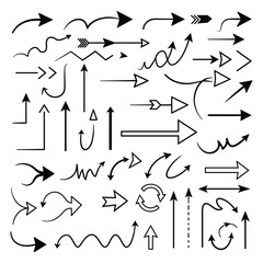 A set of Hand drawn arrow direction doodle with white background