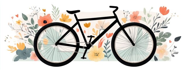 Fototapeta premium Stylish bicycle surrounded by a vibrant floral arrangement, capturing the essence of nature and adventure in a harmonious illustration