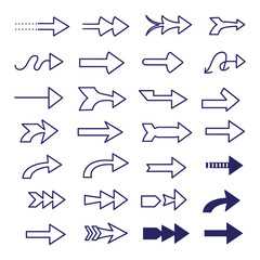 A set of Hand drawn arrow direction doodle with white background