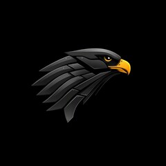 Obraz premium Stylized black eagle emblem showcasing fierce features and striking yellow beak against a dark background
