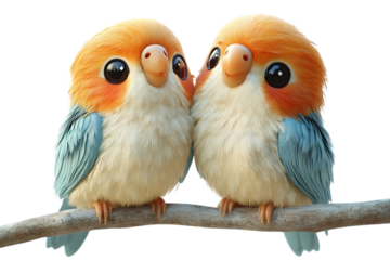 love birds sitting on tree branch png transparent background. valentine’s day romantic vibe