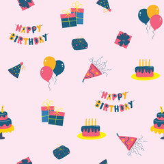 Seamless pattern with birthday icon illustrations