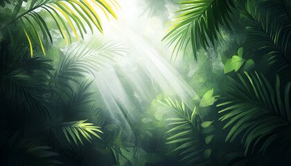 Sunlight Filtering Through Dense Tropical Rainforest