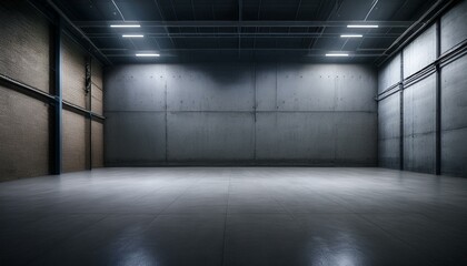 Obraz premium empty, dimly lit industrial studio with a concrete wall 
