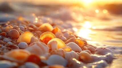 Seashells at Sunset: A Golden-Hour Beachscape