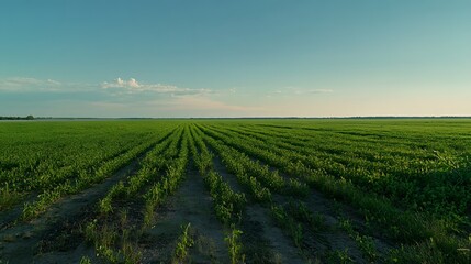 Lush Green Agricultural Field Under a Clear Sky