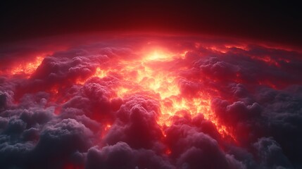 Fototapeta premium Fiery Cloudscape: A Dramatic, Red-Hued Inferno of Clouds