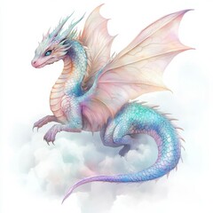 Colorful dragon soaring through clouds with majestic wings and shimmering scales