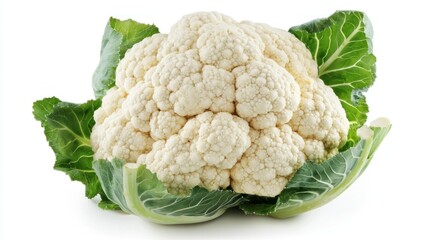 Fresh Cauliflower Head With Green Leaves
