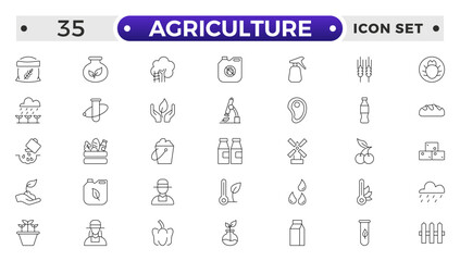 Agriculture and gardener outline icon .Growing seedlings. Set of icons. Plant shoots. Sowing seeds. Agriculture & Farming simple vector icon set.