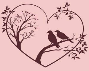 Romantic Bird Silhouette with Heart shape: .pastel background and Valentine's Day, Love-Themed Design.