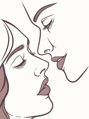 Romantic Line Art Illustration: Intimate Couple Kiss Design.