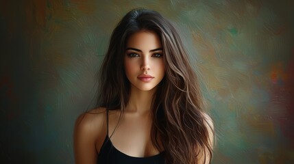 Fototapeta premium Portrait photography of a young woman studio setting colorful background natural light close-up shot