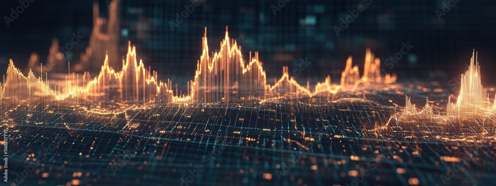 Wall mural dynamic visualization of financial market trends depicted with glowing line graphs on a dark backgro