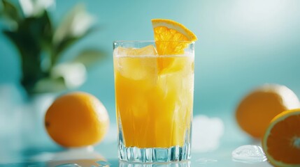 Fototapeta premium Refreshing Iced Orange Juice Drink Glass