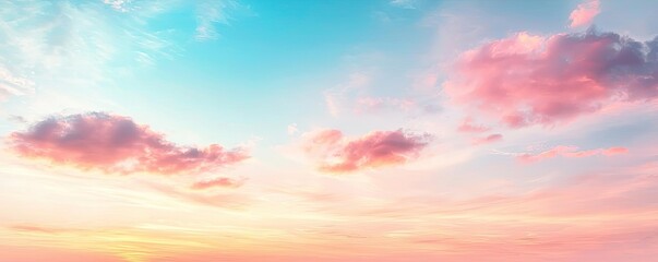 Pastel skies concept. Vibrant sunset sky with colorful clouds and a soothing gradient of blue and pink.