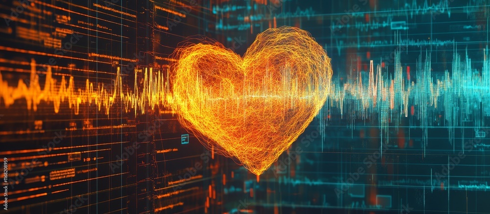 Aufkleber fiery heart with digital wave pattern.