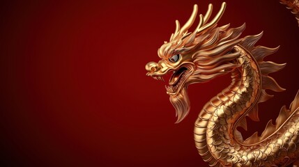 Magnificent and Depiction of a Majestic Golden Dragon with Intricate Ornamental Design Captivating Fiery Scales and Powerful Presence