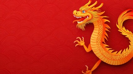 Obraz premium Majestic and Ornately Decorated Dragon with a Luminous Diamond Encrusted Body Hovering against a Vibrant Red Background This Fantastical Showcases the Mythical Creature s Fierce and Elegant Presence
