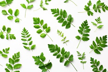 Various Leafy Green Plants on White Background for Nature and Botanical Themes