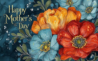 Colorful floral Mother's Day greeting card. (1)