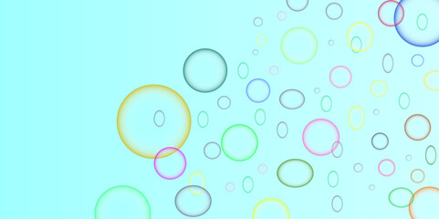 Floating soap bubbles, soap bubble background illustration, Detergent foam rainbow colored ball, laundry and shower color iridescent clear shampoo bubbles.