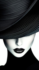A woman with a black hat and a black dress