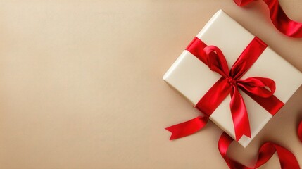 A lavish and exquisite gift box wrapped in fine satin ribbons sitting upon a shimmering gold silk background conveying a sense of refined elegance