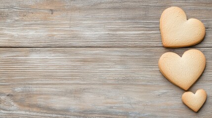 A romantic still life featuring handcrafted heart shaped cookies arranged on a rustic wooden surface  This cozy comforting scene evokes a sense of affection warmth and domestic delight