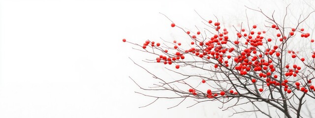 Vibrant red berries against a soft, foggy backdrop showcasing nature's beauty and simplicity
