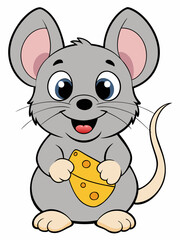 Adorable Cartoon Mouse with Cheese - Vector Illustration for Kids.