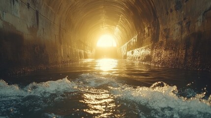 Naklejka premium Light Shining Through Tunnel with Water Reflection