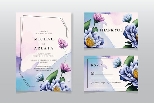 Set of floral wedding Invitation card, save the date, thank you, rsvp template. Abstract background save the date, invitation, greeting card, multi-purpose vector