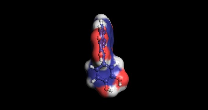 Fisetin, Flavonol, nutraceutical, 3D molecule spinning, 4K 