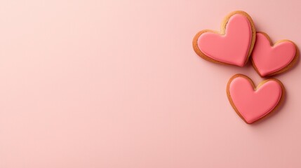 Delicate heart shaped cookies decorated with Cupid s arrow motifs placed on a minimalist pink and peach colored background