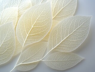 Obraz premium Skeletal leaves, creamy white, intricate vein details. Perfect for nature, spa, or serenity themes; evokes peace and tranquility.
