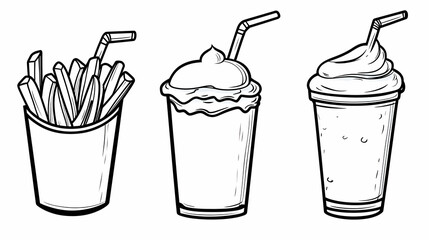 Fast food Fries, milkshake, and smoothie illustration; perfect for menus, websites, or food blogs.