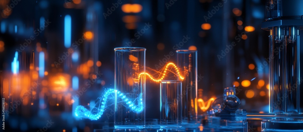 Poster abstract glowing wave graph in glass tubes.