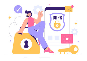 GDPR or General Data Protection Regulation Illustration featuring Cybersecurity, Personal Information Protection, and Access Control Verification