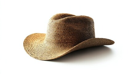 A Brown Woven Straw Cowboy Hat Isolated