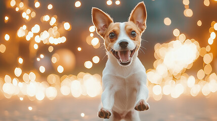 Joyful Jack Russell in Festive Lights 