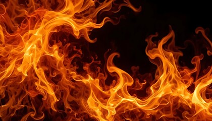 Fototapeta premium Blazing Inferno: Fiery Flames Over Black Canvas for Creative Overlays