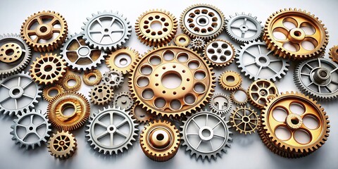 Aerial View of Interlocking Gears on White Background - Abstract Engineering Logo