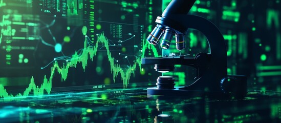Microscope on financial data background.
