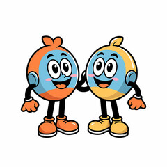 Fototapeta premium Pair of friendly cartoon spheres holding hands 
