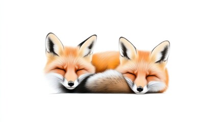 Two sleeping foxes curled up together in a cozy position.