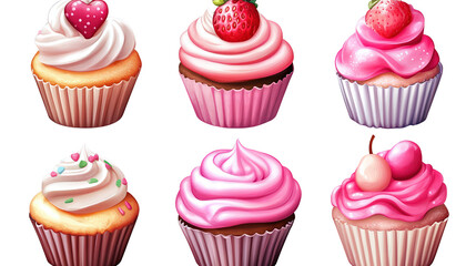 colorful cupcakes on transparent background.